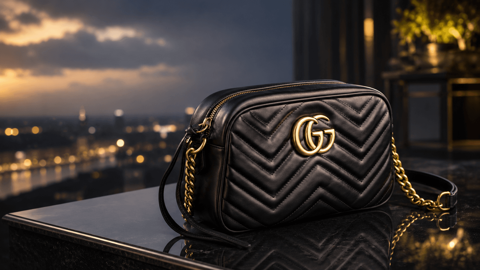 Black Gucci Marmont bag with gold hardware