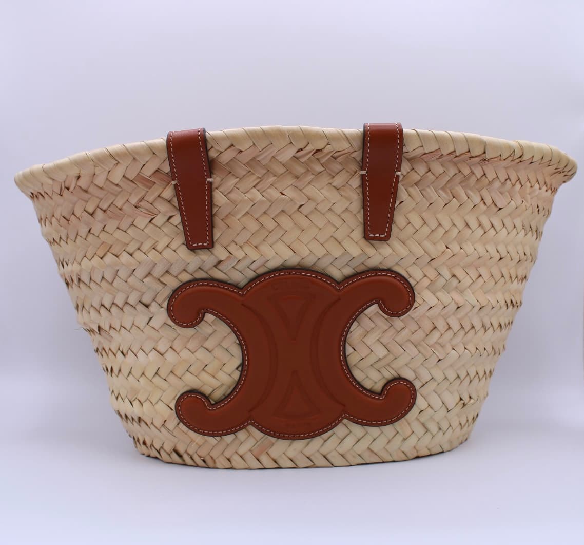 CELINE Teen Classic Panier in Palm Leaves & Calfskin – Tan
