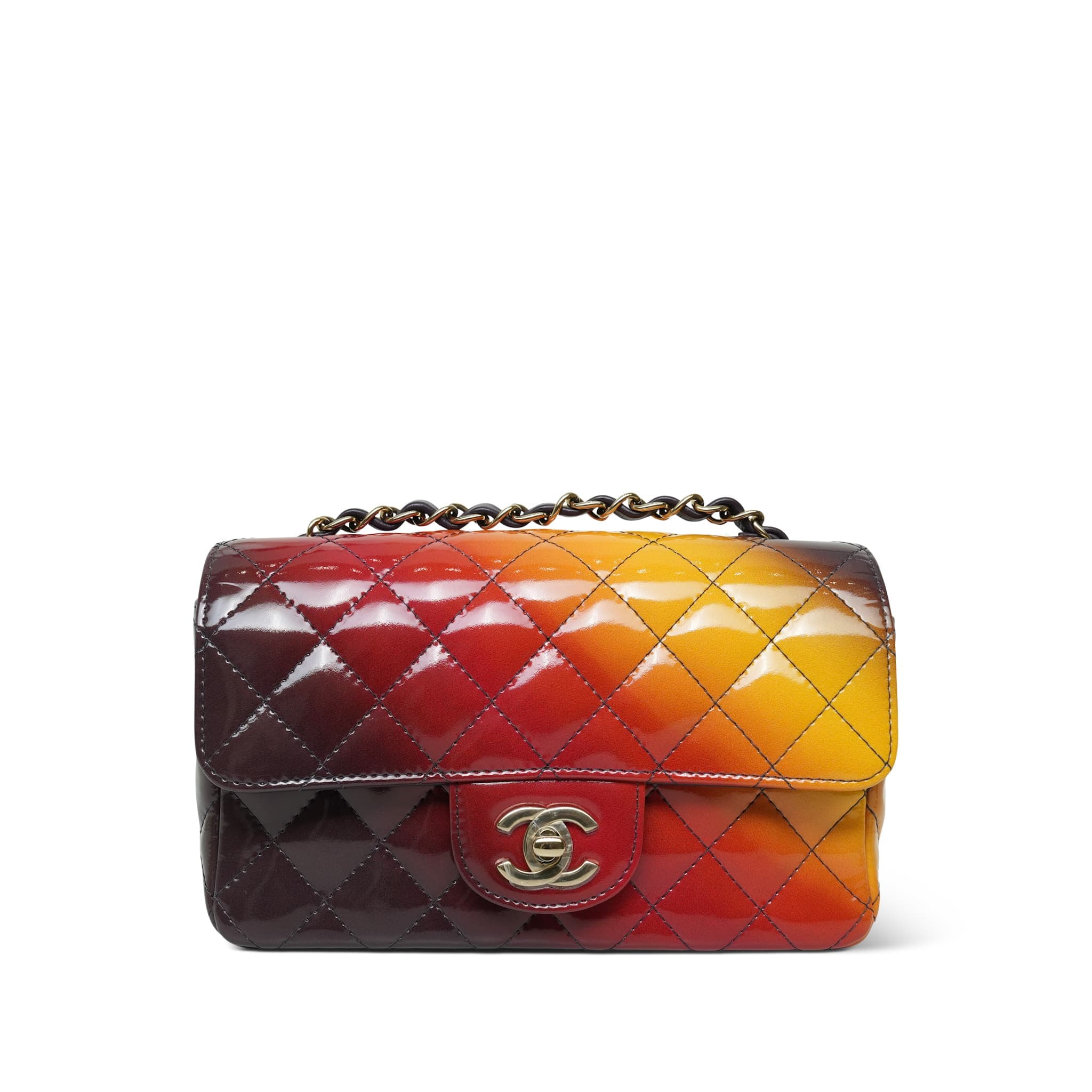 CHANEL 23A Red/Yellow/Dark Purple Patent Quilted Métiers D’Art Mini Rectangular Flap LGHW