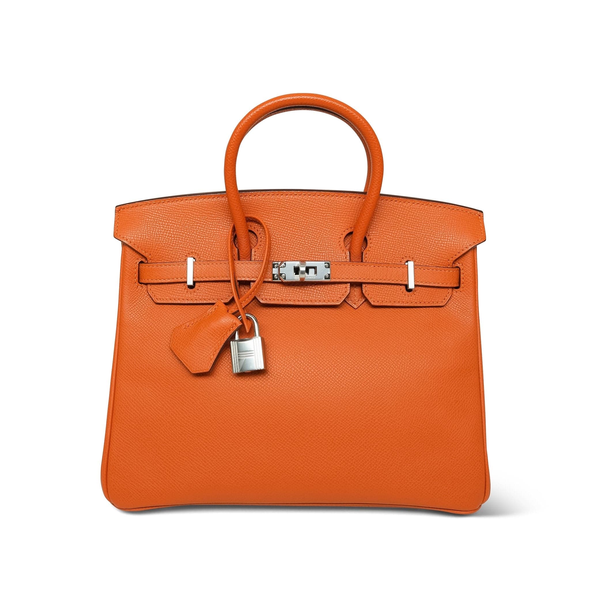 REDELUXE Birkin 25 Orange Epsom Palladium Plated L Square Stamp